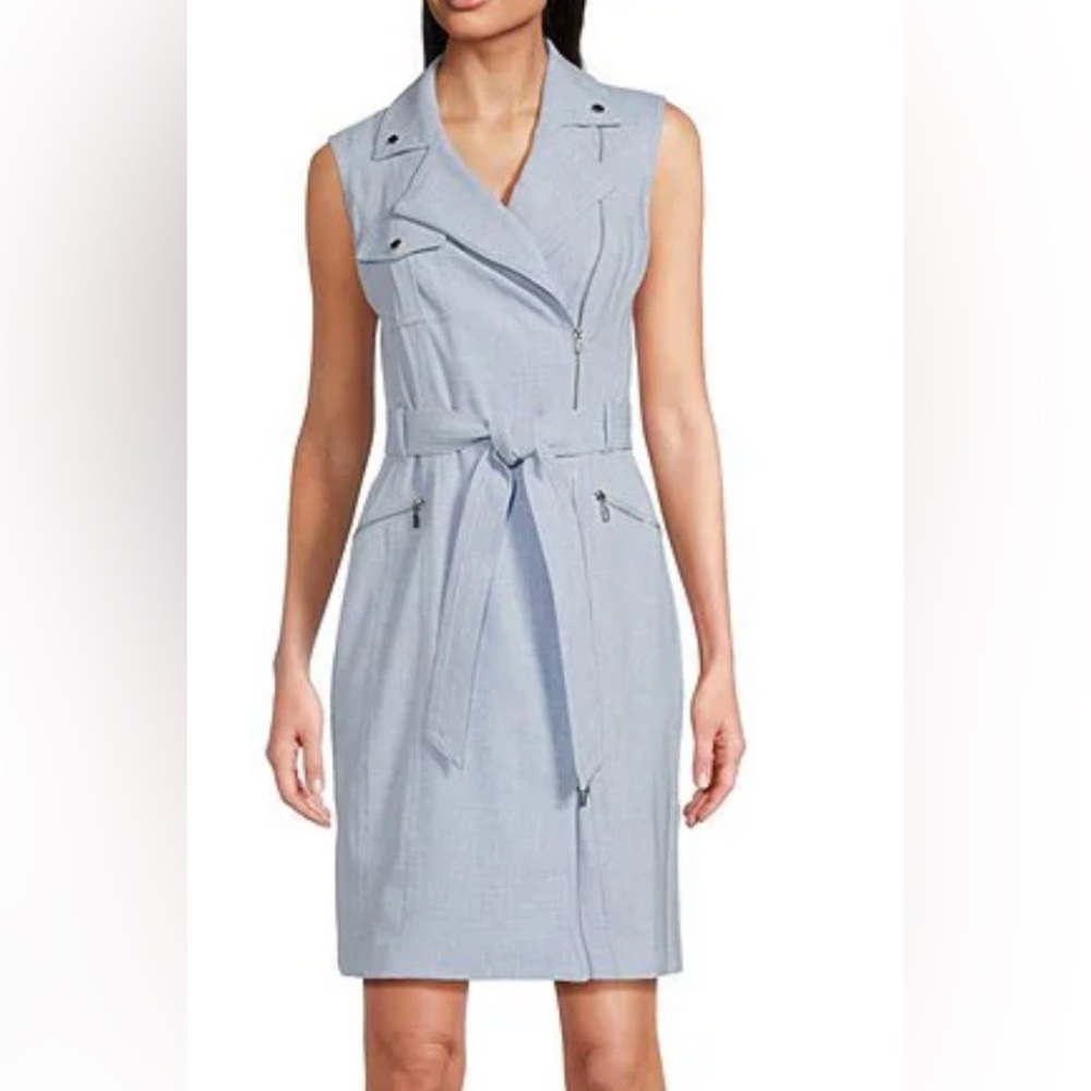CALVIN KLEIN Sleeveless Light Blue Tie-Waist Coat Dress, BNWOT